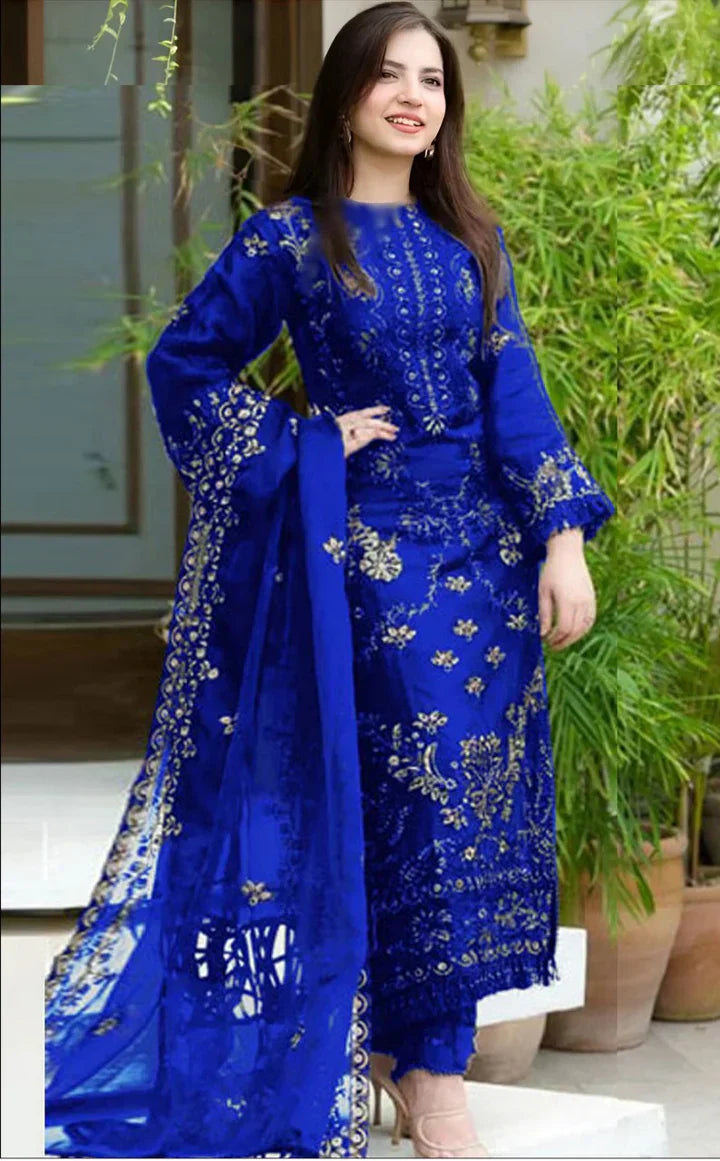 3PC LINEN Heavy Embroidered Suit