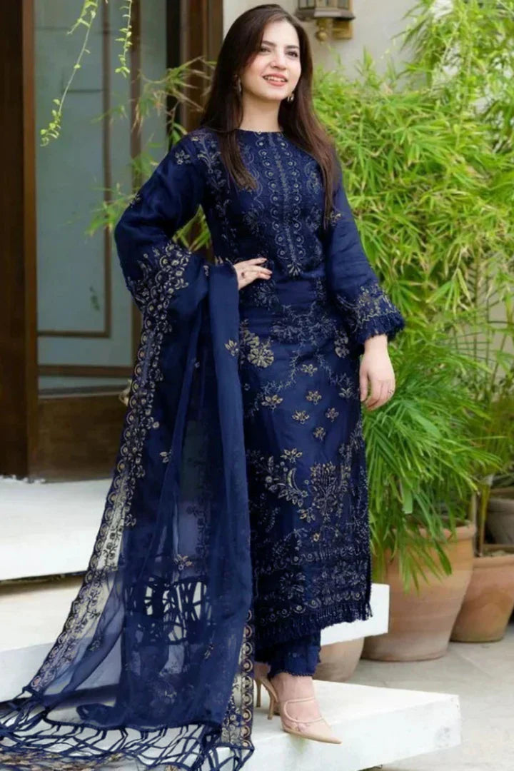 3PC LINEN Heavy Embroidered Suit