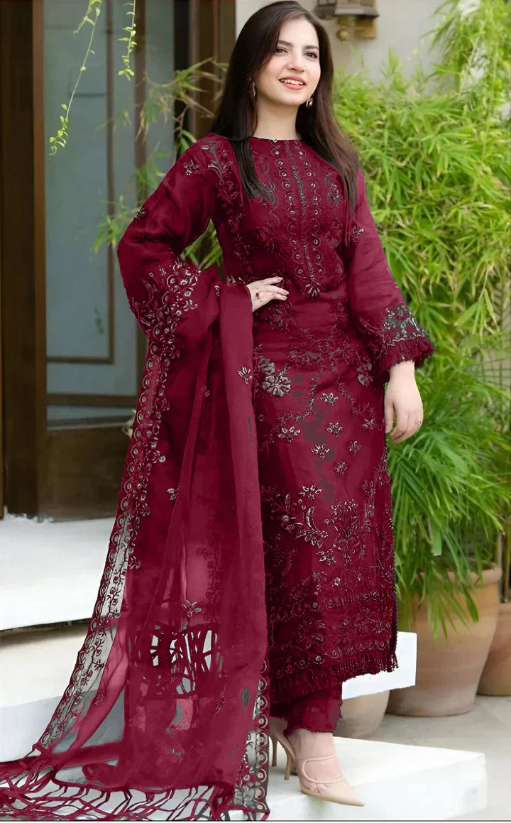3PC LINEN Heavy Embroidered Suit
