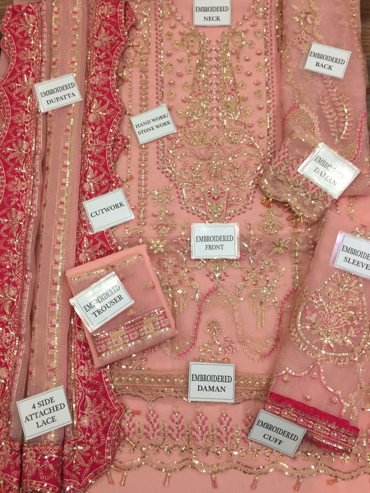 BRAND:AFROZEH ( FABRIC ORGANZA EMB ALTERNATE FRONT EMBELISH WITH STONE WORK&nbsp; )